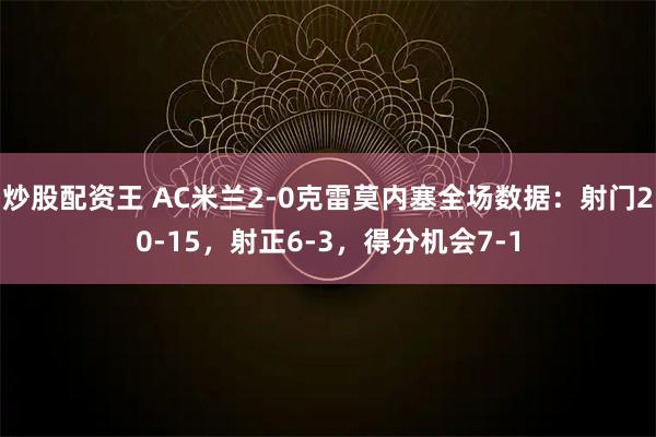 炒股配资王 AC米兰2-0克雷莫内塞全场数据：射门20-15，射正6-3，得分机会7-1
